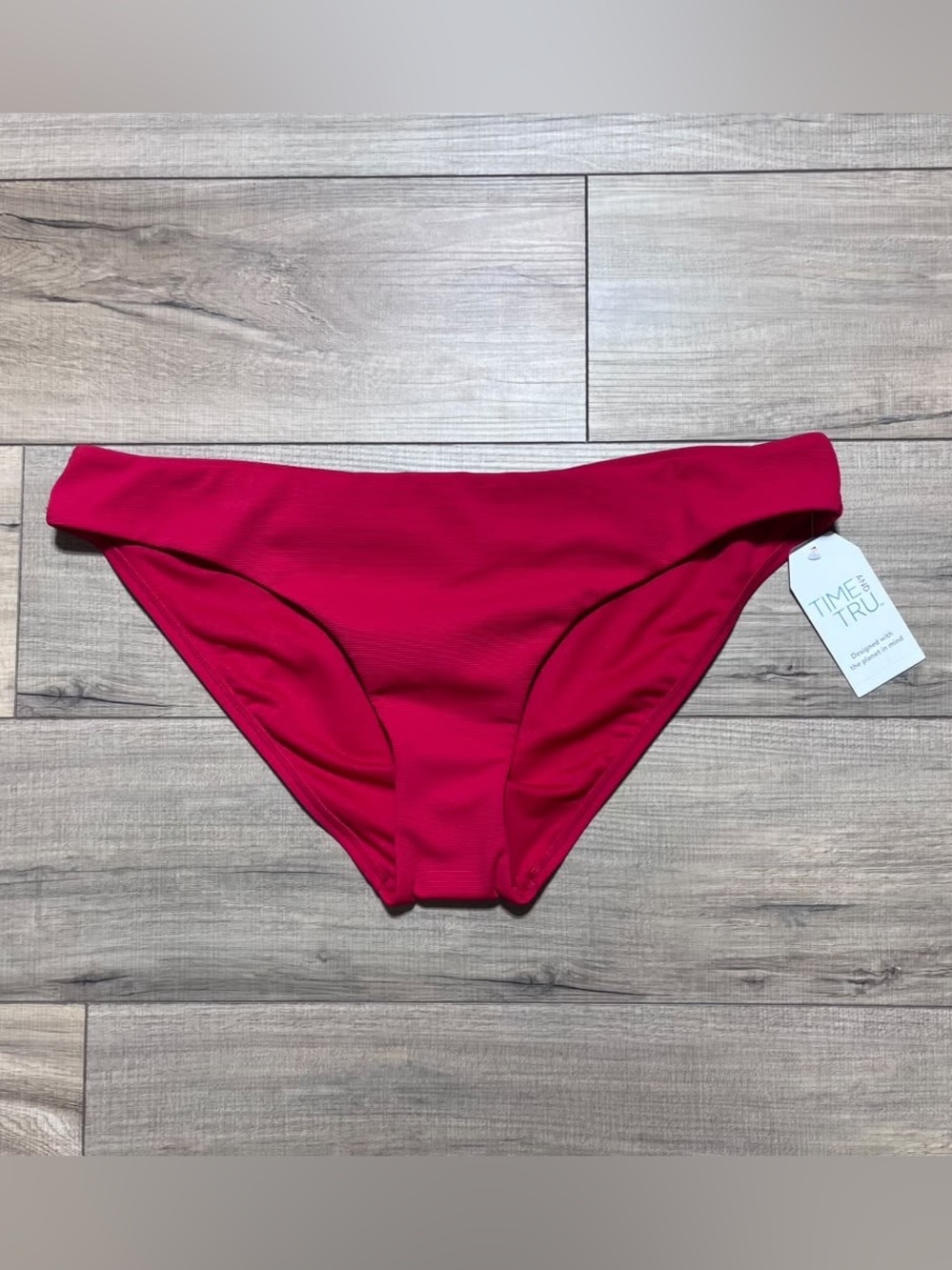Time and Tru Womens Bikini Fit Ribbed Swim Bottom Size XL (16-18) Classic Red
